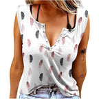Damen Knopfleisten T-Shirt mit Federmuster R&B