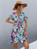 Damen Wickelkleid mit floralem Muster und schwingendem Rock R&B
