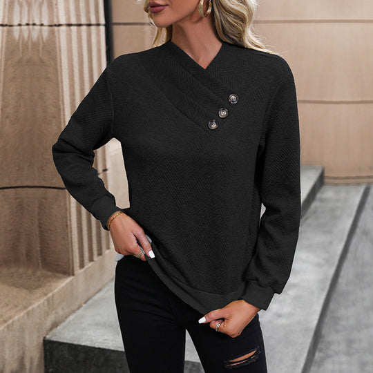 Damen eleganter Pullover mit asymmetrischem Ausschnitt und Knopfdetails R&B