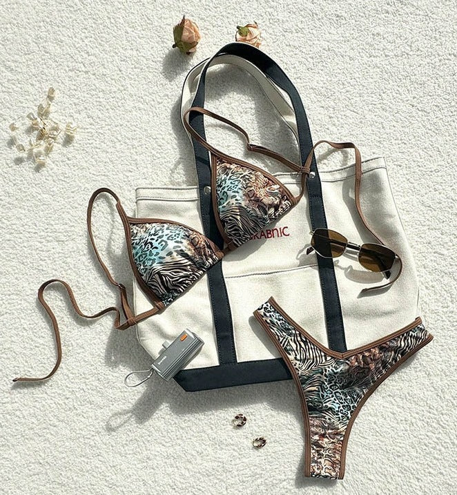 Damen Triangel-Bikini mit exotischem Print und verstellbaren Trägern R&B