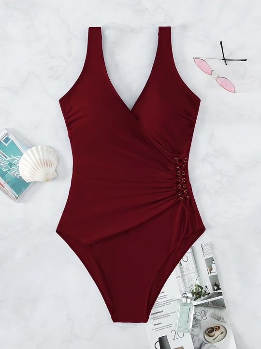 Damen Einteiliger Badeanzug mit raffiniertem Wickeldesign R&B