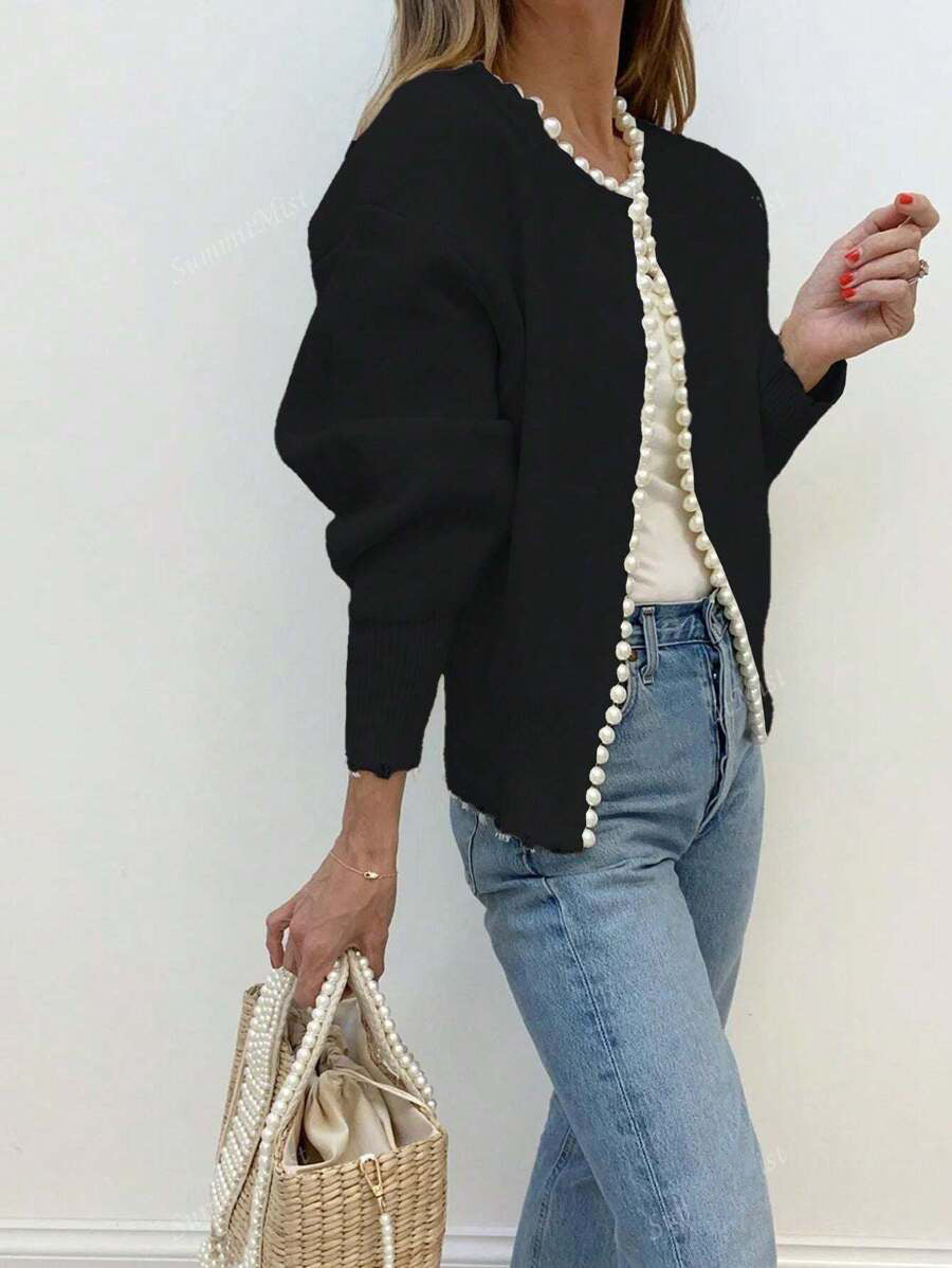Damen Elegante Strickjacke mit Perlenverzierung R&B