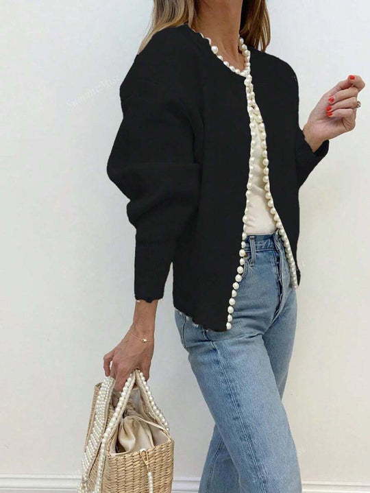 Damen Elegante Strickjacke mit Perlenverzierung R&B