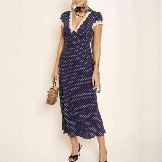 Damen Maxikleid mit raffiniertem Schnitt und floralen Spitzenakzenten R&B