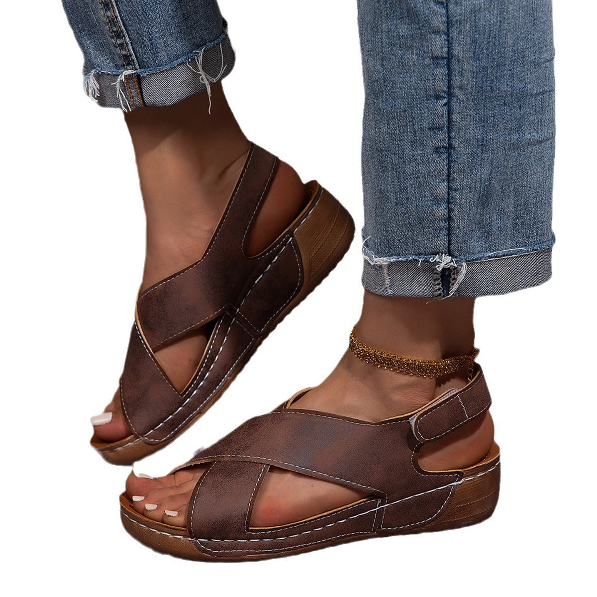 Damen Bequeme Sandalen mit Cross-Over-Riemen und Komfortsohle R&B