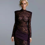 Damen Elegantes langärmliges Spitzenkleid mit seitlichem Raffungseffekt R&B