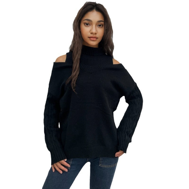Damen Strickpullover mit Off-Shoulder-Design und strukturierten Ärmeln R&B