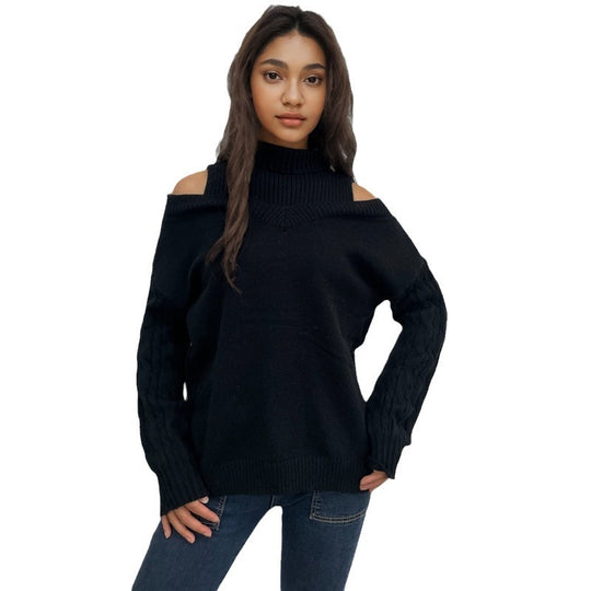 Damen Strickpullover mit Off-Shoulder-Design und strukturierten Ärmeln R&B