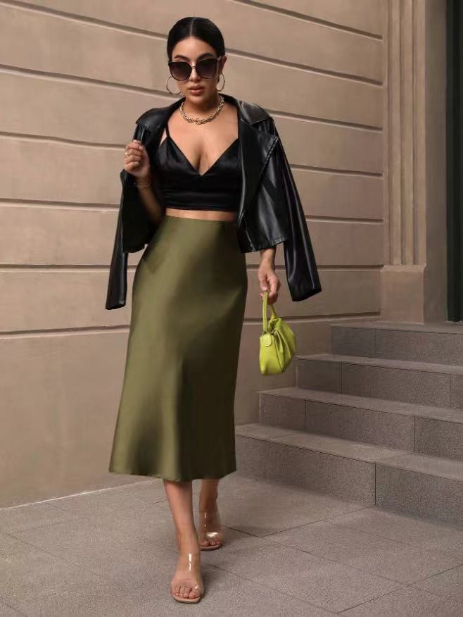 Damen Satin Rock mit schwingendem Saum und elegantem Schnitt R&B
