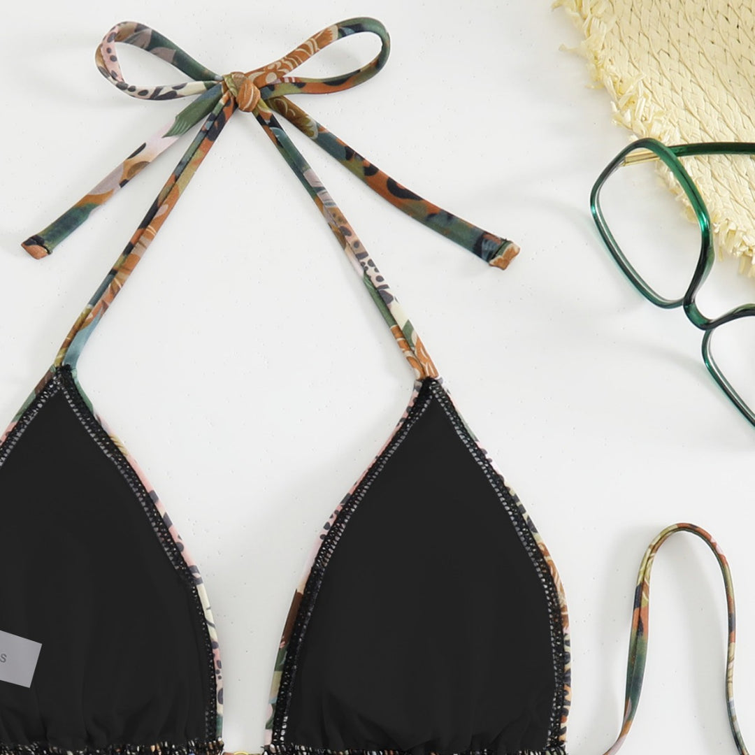 Damen Triangel-Bikini mit floralem und animalischem Design R&B