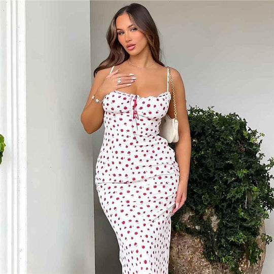 Damen Maxikleid mit verspieltem Blumendruck und verstellbaren Trägern R&B
