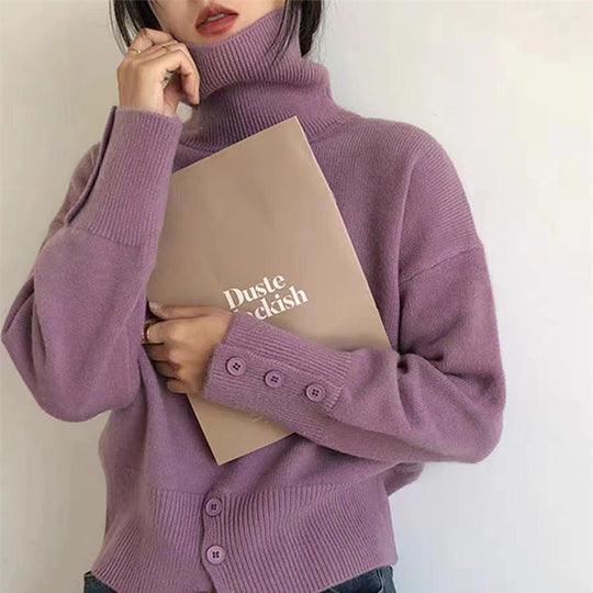 Damen Rollkragenpullover mit Knopfdetails und lässigem Schnitt R&B
