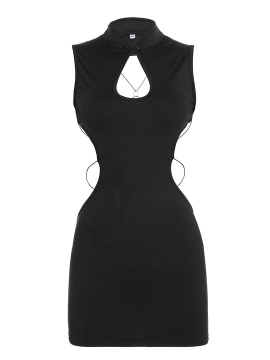 Damen bodycon Kleid mit modischem Cut-Out-Design und schickem Stehkragen R&B