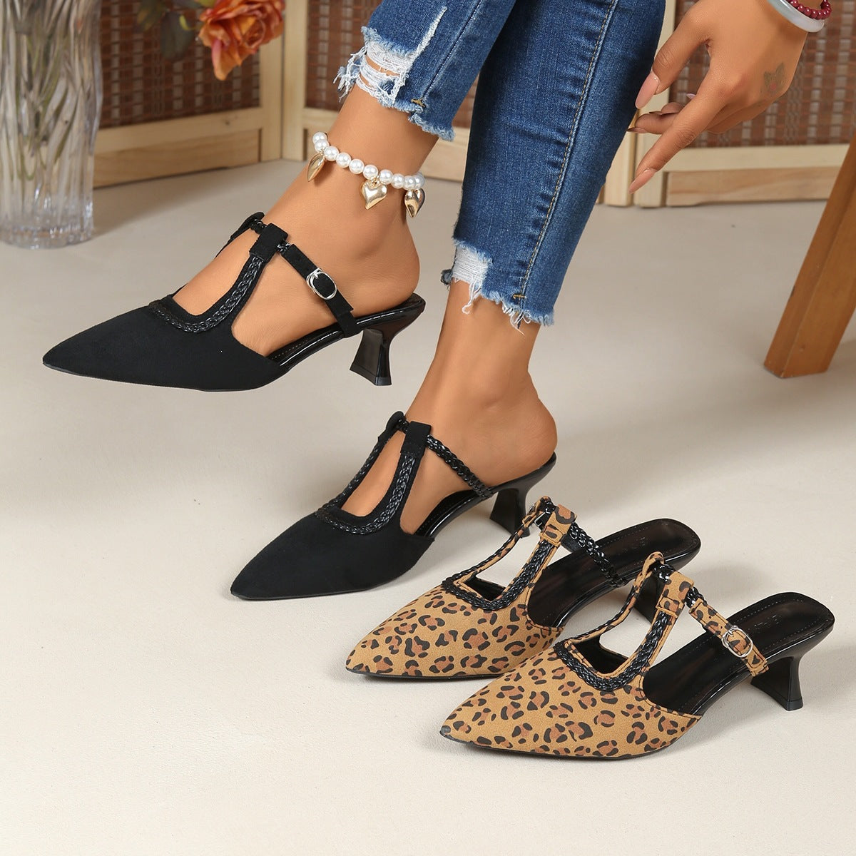 Damen elegante Slingback-Pumps mit Animal-Print und modischem Absatz