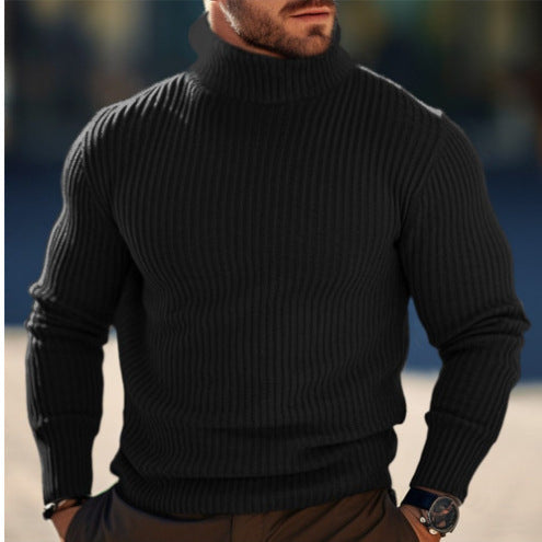 Herren nan gerippter Rollkragenpullover schmal geschnitten aus Feinstrick mit Stretch und thermoregulierender Wollmischung R&B