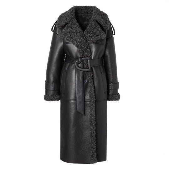 Damen Oversized Kunstledermantel mit strukturiertem Innenfutter R&B