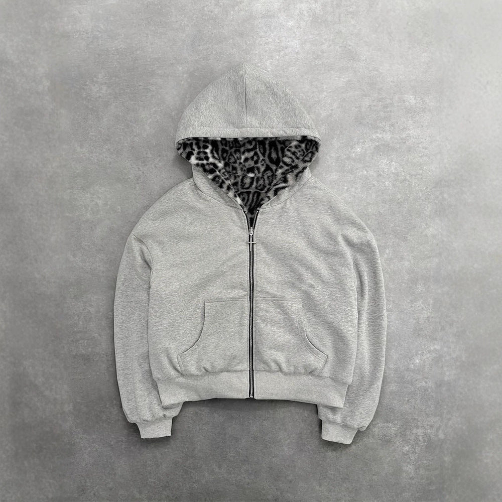 Damen nan kurze Kapuzenjacke mit Kunstfellfutter, Reißverschluss und Kängurutasche R&B