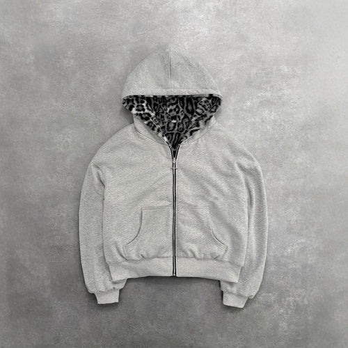 Damen nan kurze Kapuzenjacke mit Kunstfellfutter, Reißverschluss und Kängurutasche R&B