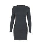 Damen figurbetontes Strickkleid mit langen Ärmeln und elegantem Stehkragen EB