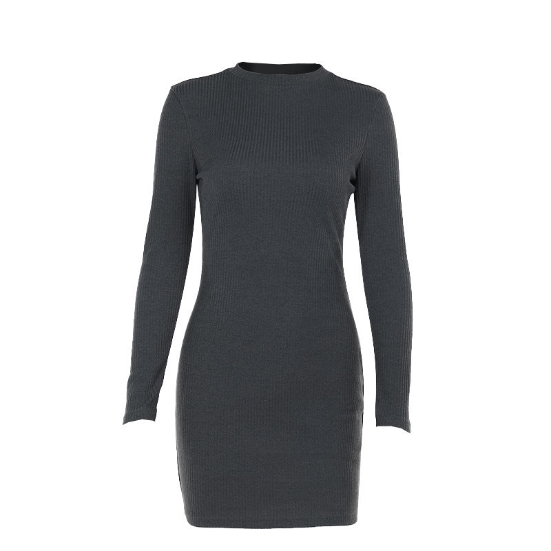 Damen figurbetontes Strickkleid mit langen Ärmeln und elegantem Stehkragen EB