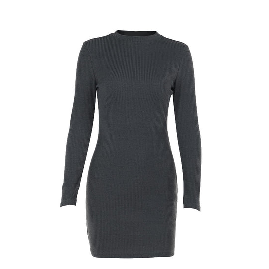 Damen figurbetontes Strickkleid mit langen Ärmeln und elegantem Stehkragen R&B