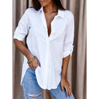Damen lässiges Oversized-Hemd mit Umtragbarem Kragen R&B