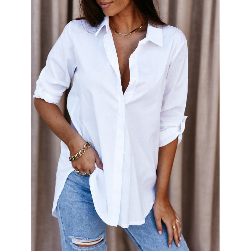 Damen lässiges Oversized-Hemd mit Umtragbarem Kragen R&B