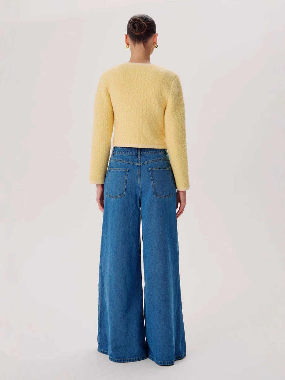 Damen Weit geschnittene Denim-Hose mit hohem Bund und modernen Akzenten R&B