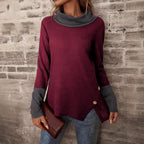 Damen Modischer Pullover mit hohem Kragen und gestreiften Ärmeln R&B