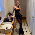 Damen Elegantes Langarm-Maxikleid mit filigraner Spitzenapplikation R&B