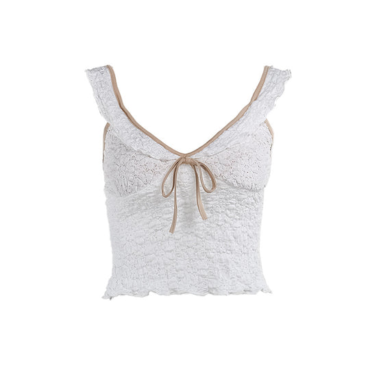 Damen elegantes Spitzentop mit verspielten Rüschendetails und Raffungen R&B