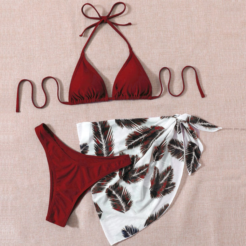 Damen Triangel-Bikini mit bedrucktem Wickelrock R&B