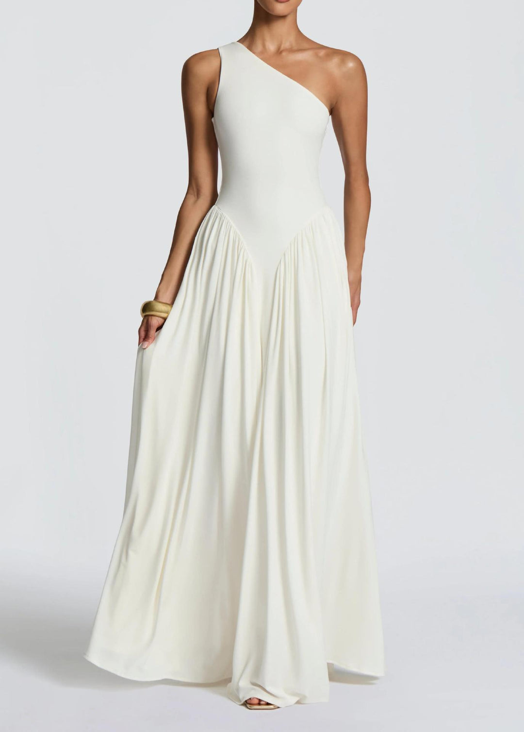 Damen Maxi-Kleid mit schulterfreiem Design und fließendem Stoff R&B
