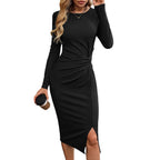 Damen Midikleid mit drapierter Vorderseite und seitlichem Schlitz R&B