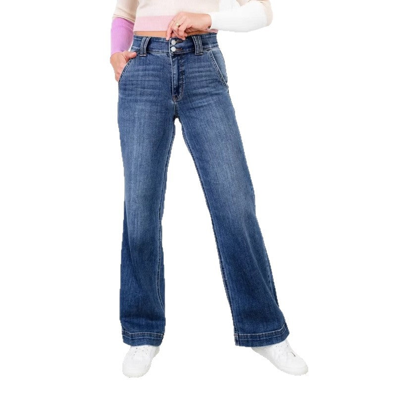 Damen Weit geschnittene Hochbundjeans mit modernen Waschungen R&B