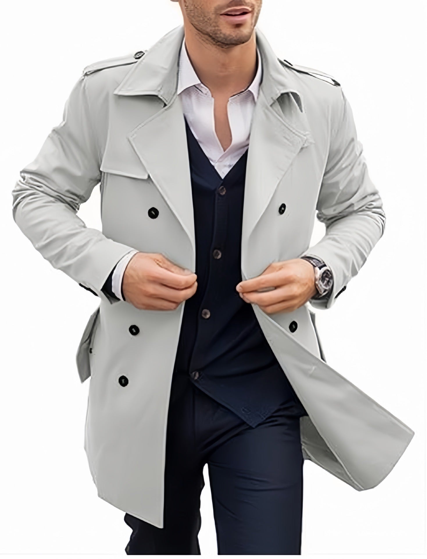 Herren leichter Trenchcoat mit modernem Design und stylischem Stehkragen