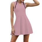 Damen sportliches Freizeitkleid mit V-Ausschnitt und schwingendem Rock R&B