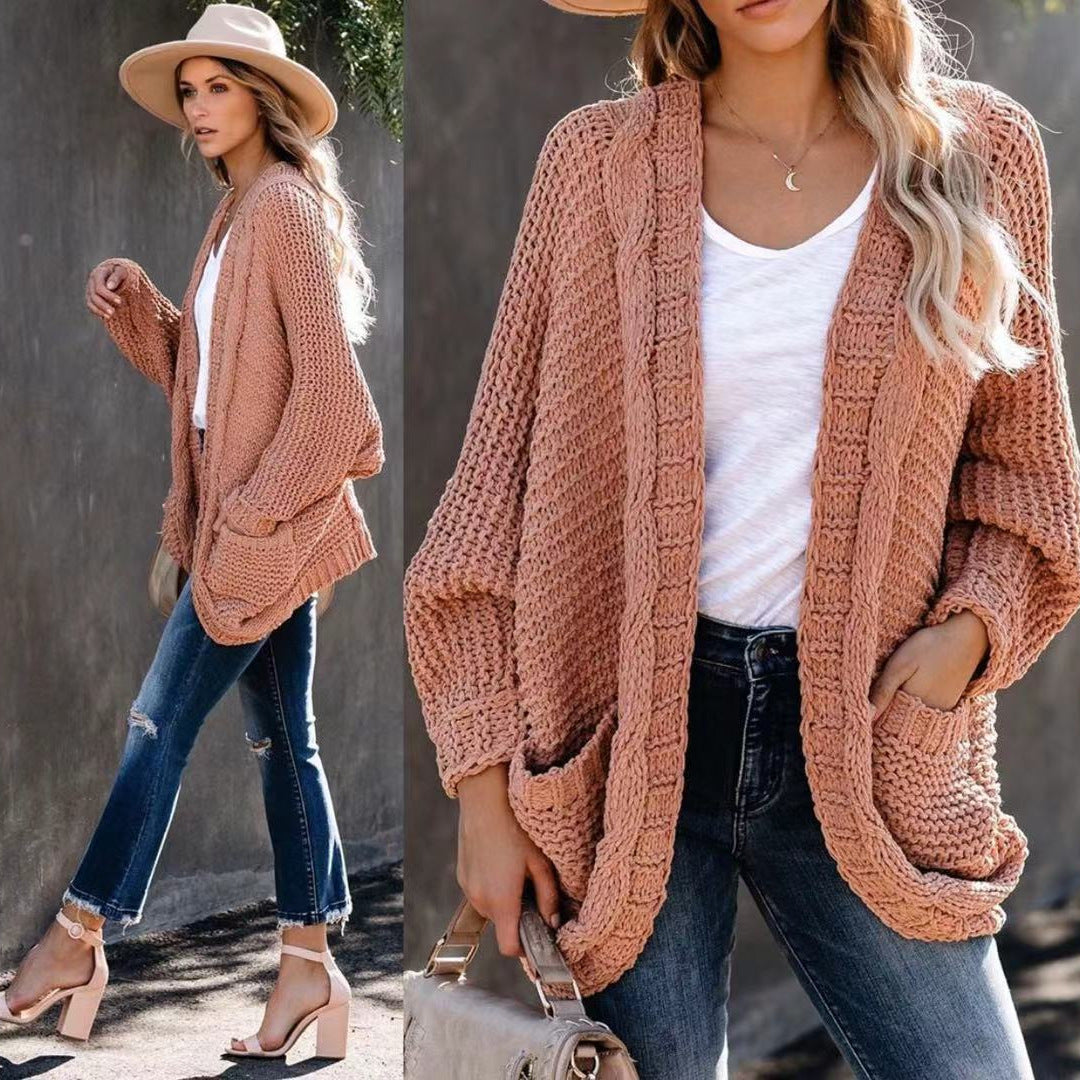Damen Grobstrickjacke mit lässigen Konturen und großen Taschen R&B