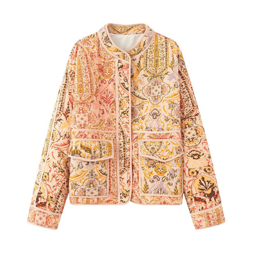 Damen gesteppte Übergangsjacke mit floralem Muster und praktischen Taschen R&B