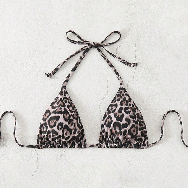 Damen Dreieck-Bikini mit raffinierten Bindändern und animalischem Druck