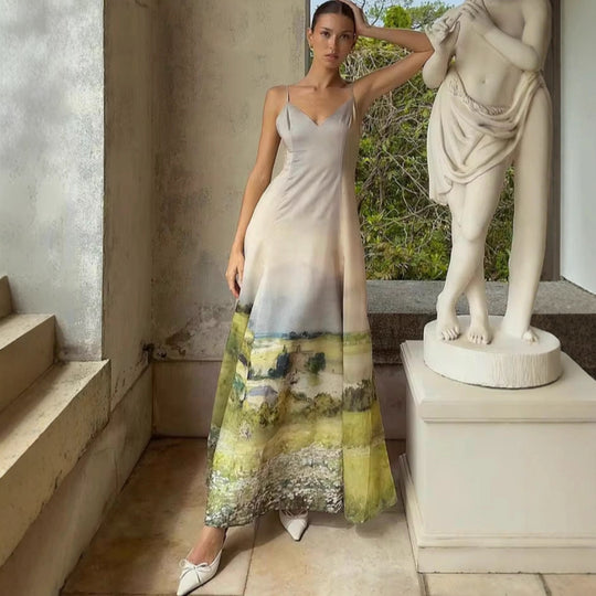 Damen Maxikleid mit kunstvollem Landschaftsdruck R&B