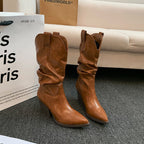 Damen Western-Stiefel mit eleganter Raffung und Absatz R&B