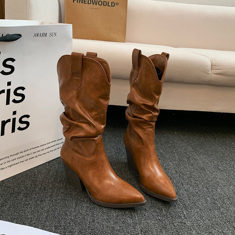 Damen Western-Stiefel mit eleganter Raffung und Absatz R&B