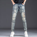 Herren Designer Slim Fit Jeans mit kreativen Reißverschlussdetails R&B