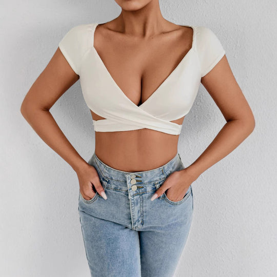 Damen Crop-Top mit elegantem Wickeldesign R&B