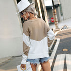 Damen Oversized Strickpullover mit V-Ausschnitt und Farbblockgestaltung R&B