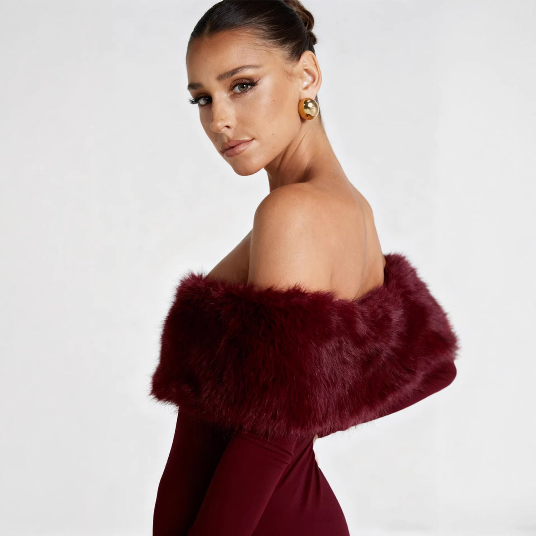 Damen Figurbetontes Kleid mit abnehmbaren Kunstfell-Akzenten R&B