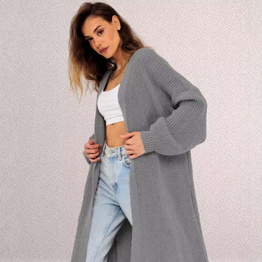 Damen Grober Strickmantel mit offenem Schnitt und tiefen Taschen R&B