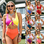 Damen Hochtaillierter Bikini mit verstellbaren Trägern und Knotendetail R&B