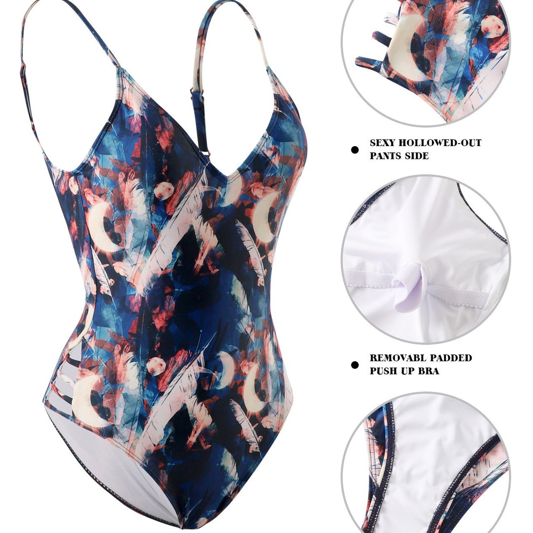 Damen Einteiler-Badeanzug mit floralem Kunstdesign R&B